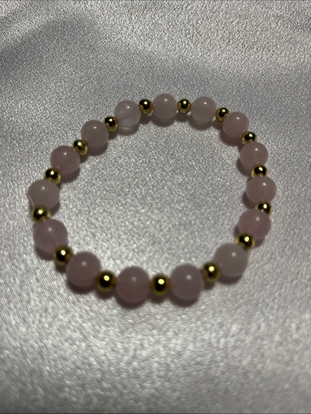 Pink Beaded Stretch Bracelet with Gold Accent Beads